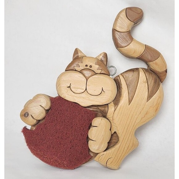 Wooden Cat Push Pin Wall Decor 2005 Vintage Signed JL - Picture 6 of 12